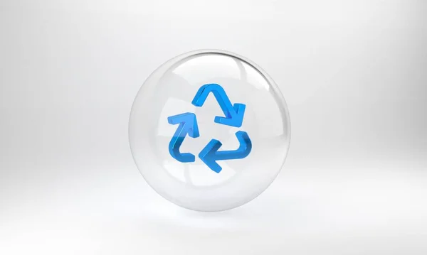 Blaues Recycle Symbol Auf Grauem Hintergrund Kreisförmiges Pfeilsymbol Umwelt Recyclingfähig — Stockfoto