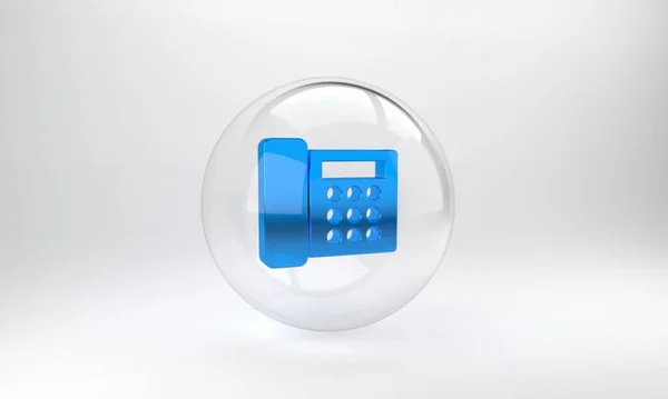 Ícone Telefone Azul Isolado Fundo Cinza Telefone Fixo Botão Círculo — Fotografia de Stock