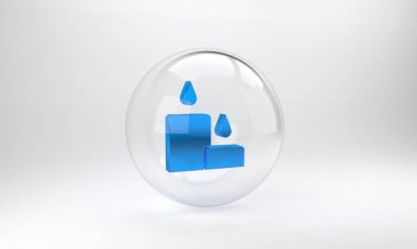 Mavi yanan mum simgesi gri arkaplanda izole edildi. Silindirik mum çubuğu ve yanan ateş. Cam daire düğmesi. 3 Boyutlu resimleme.