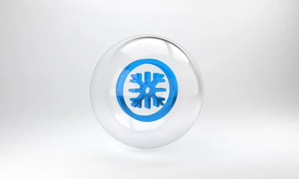 Ícone Floco Neve Azul Isolado Fundo Cinza Botão Círculo Vidro — Fotografia de Stock
