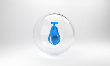 Mavi Kum Torbası simgesi gri arkaplanda izole edildi. Cam daire düğmesi. 3 Boyutlu resimleme.