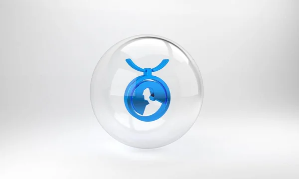 Medalhão Azul Ícone Colar Isolado Fundo Cinza Botão Círculo Vidro — Fotografia de Stock