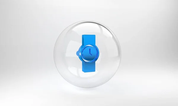蓝色愤怒者手表图标孤立在灰色背景 最重要的图标 玻璃圆形按钮 3D渲染说明 — 图库照片