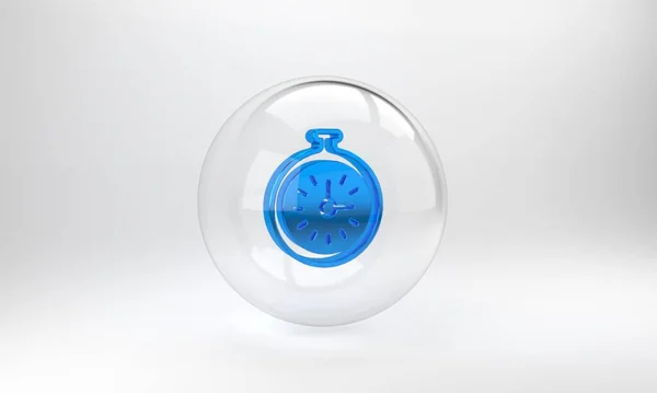 Icono Azul Reloj Bolsillo Aislado Sobre Fondo Gris Botón Círculo — Foto de Stock