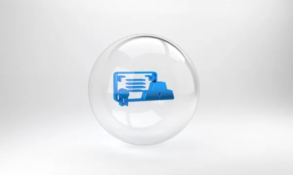 蓝色金条与证书图标隔离在灰色背景 银行业务概念 玻璃圆形按钮 3D渲染说明 — 图库照片