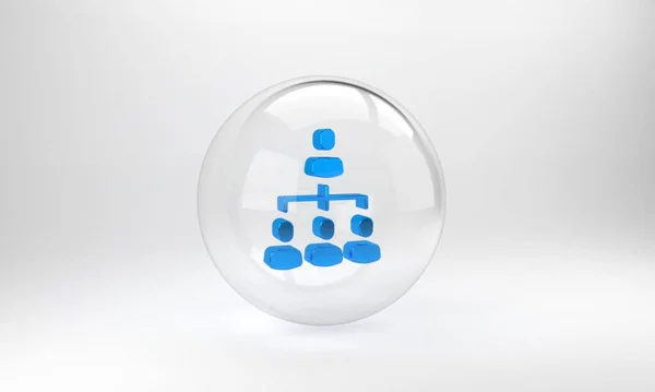 Blue Business hierarchy organogram chart infographics icon isolated on grey background. Corporate organizational structure graphic elements. Glass circle button. 3D render illustration.