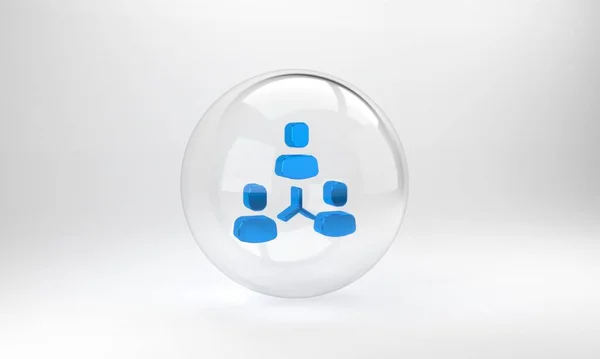 Blue Project team base icon isolated on grey background. Business analysis and planning, consulting, team work, project management. Glass circle button. 3D render illustration.