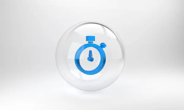 Blaues Stoppuhr Symbol Isoliert Auf Grauem Hintergrund Zeitzeichen Chronometerzeichen Glaskreisknopf — Stockfoto