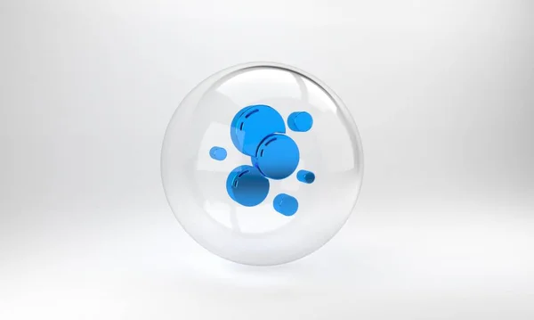 蓝色肥皂水泡图标孤立在灰色背景 玻璃圆形按钮 3D渲染说明 — 图库照片