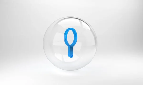 Ícone Espelho Azul Mão Isolado Fundo Cinza Botão Círculo Vidro — Fotografia de Stock
