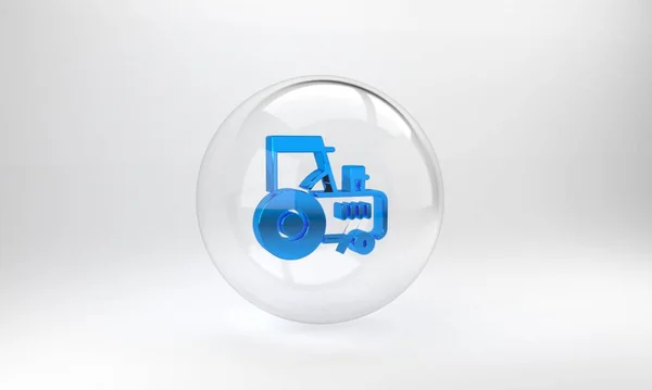 Ícone Trator Azul Isolado Fundo Cinza Botão Círculo Vidro Ilustração — Fotografia de Stock