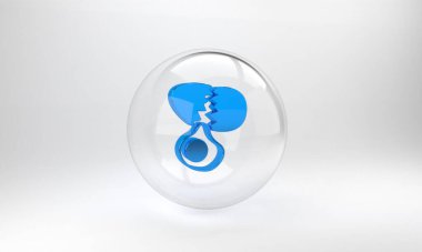 Kırık mavi yumurta ikonu gri arkaplanda izole edilmiş. Mutlu Paskalyalar. Cam daire düğmesi. 3 Boyutlu resimleme .