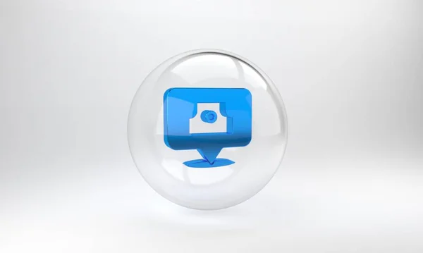 Blaues Sprühdosensymbol Isoliert Auf Grauem Hintergrund Glaskreisknopf Vorhanden Darstellung — Stockfoto