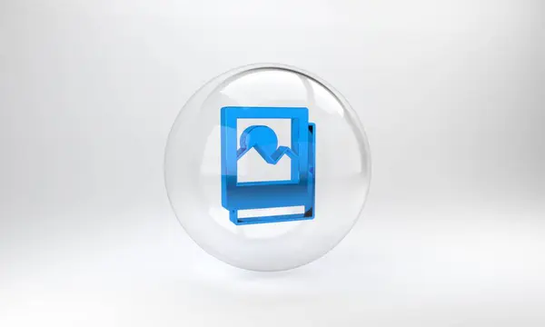 Blue Photo Icoon Geïsoleerd Grijze Achtergrond Glazen Cirkel Knop Weergave — Stockfoto