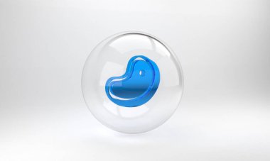 Mavi Biftek ikonu gri arka planda izole edilmiş. Cam daire düğmesi. 3 Boyutlu resimleme.