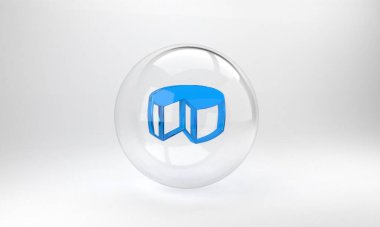 Mavi Peynir simgesi gri arkaplanda izole edildi. Cam daire düğmesi. 3 Boyutlu resimleme.