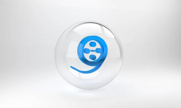 Blue Film Reel Icon Isolated Grey Background Glass Circle Button — Stock Photo, Image