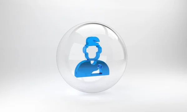 Ícone Bruxo Assistente Azul Isolado Fundo Cinza Botão Círculo Vidro — Fotografia de Stock
