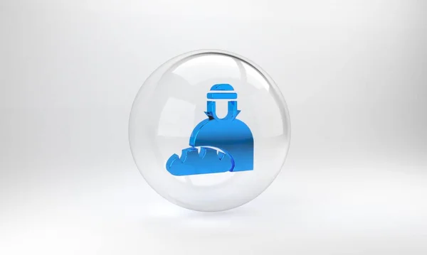Blue Feeding the homeless icon isolated on grey background. Help and support. Giving food to the hungry concept. Glass circle button. 3D render illustration.
