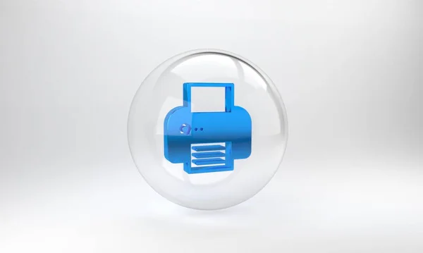 Ícone Impressora Azul Isolado Fundo Cinza Botão Círculo Vidro Ilustração — Fotografia de Stock