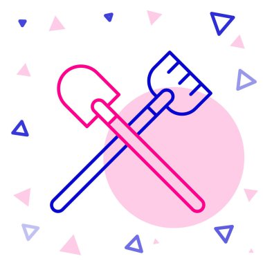 Beyaz arkaplanda çizgi küreği simgesi izole edildi. Bahçe aletleri. Bahçecilik, tarım, çiftçilik aleti. Renkli taslak konsepti. Vektör.