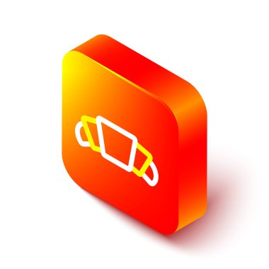 Kruvasan çizgisi simgesi beyaz arkaplanda izole edildi. Turuncu kare düğme. Vektör.