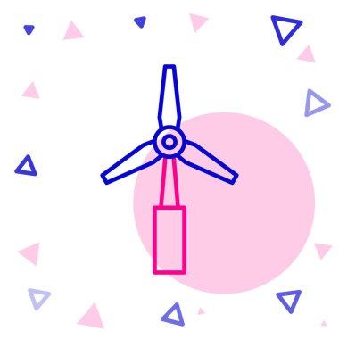 Beyaz arkaplanda çizgi rüzgar türbini simgesi izole edildi. Rüzgar jeneratörü işareti. Elektrik üretimi için yel değirmeni. Renkli taslak konsepti. Vektör.