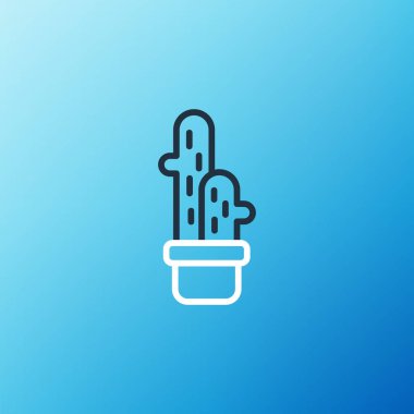 Kaktüs kaktüs kaktüsleri mavi arka planda izole edilmiş. Tencerede yetişen bir bitki. Saksı bitkisi işareti. Renkli taslak konsepti. Vektör.