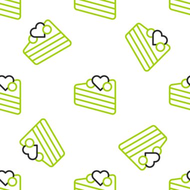 Kalp ikonlu çizgi düğün pastası beyaz arka planda izole edilmiş pürüzsüz desen. Sevgililer günün kutlu olsun. Vektör.