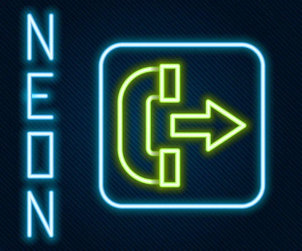 Gloeiende Neon Lijn Uitgaand Telefoonpictogram Geïsoleerd Zwarte Achtergrond Telefoonteken Telefoonhoorn — Stockvector