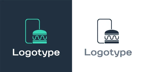 Logotyp Onlinebeställning Och Snabbmatsleverans Ikon Isolerad Vit Bakgrund Burgerskylt Mall — Stock vektor