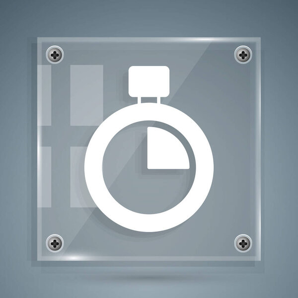 White Stopwatch icon isolated on grey background. Time timer sign. Chronometer sign. Square glass panels. Vector.