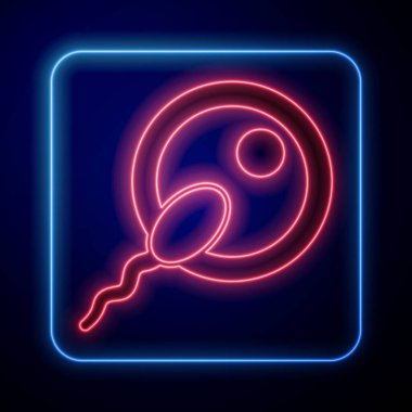 Siyah arkaplanda parlayan neon sperm simgesi izole edildi. Vektör.