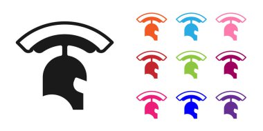 Siyah Roma askeri miğfer simgesi beyaz arka planda izole edildi. Simgeleri renklendirin. Vektör.