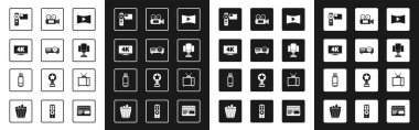 Çevrimiçi Film Film Film Ortam Projektörü Ekran TV 'yi 4k Cinema Kamera Yönetmeni Yönetmen Retro ve USB flash disk ikonu ile oynat. Vektör.