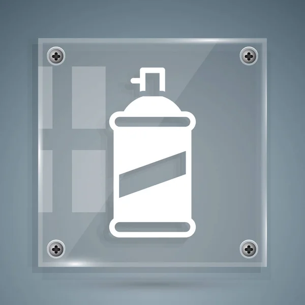 White Paint Spray Can Icon Isolated Grey Background Square Glass — Stock Vector
