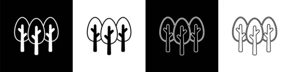 Establecer Icono Árbol Aislado Sobre Fondo Blanco Negro Símbolo Forestal — Archivo Imágenes Vectoriales
