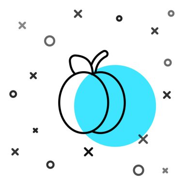 Beyaz arkaplanda siyah çizgi erik meyvesi ikonu izole edildi. Rastgele dinamik şekiller. Vektör.