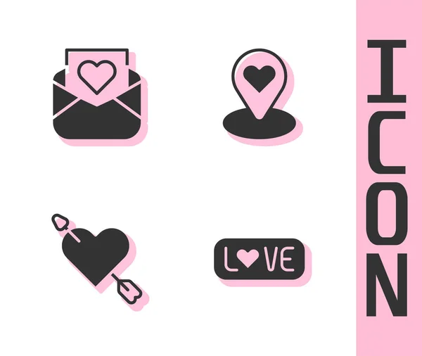 Set Love Text Enveloppe Avec Coeur Saint Valentin Amour Flèche — Image vectorielle