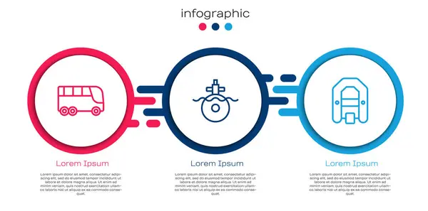 Set Line Bus Submarine Rafting Boat Business Infographic Template Vector — Stock Vector