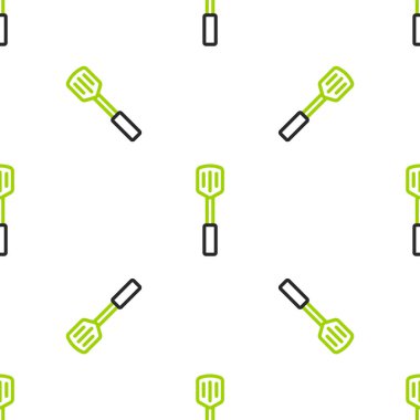 Line Barbekü spatula simgesi beyaz arkaplanda izole edilmiş pürüzsüz desen. Mutfak spatula ikonu. Barbekü spatula işareti. Barbekü ve ızgara aleti. Vektör.
