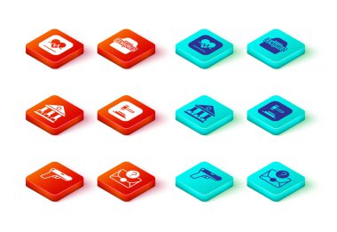 Yargıç tokmak sansürlü pulu ve kalp atış hızı ikonunu soru işareti ile Tabanca veya silah Zarfı 'na yerleştir. Vektör.