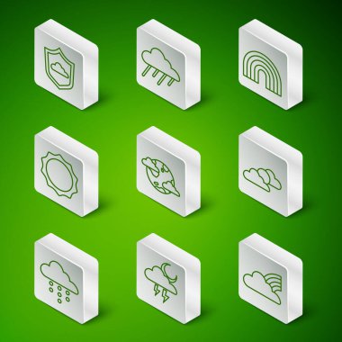 Bulutlu Gökkuşağı çizgisini belirle Dünya gezegeni Güneş Bulutu yağmuru ve hava durumu ikonu. Vektör.