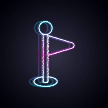 Parlayan neon çizgisi simgesi siyah arkaplanda izole edildi. Yer belirleyici sembol. Vektör.