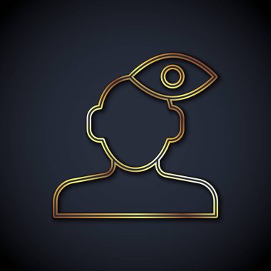 Psikoloji ikonundaki soruna altın çizgili çözüm siyah arka planda izole edildi. Akıl sağlığı terapisi. Vektör.