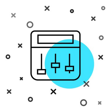 Siyah çizgi Drum makinesi müzik yapımcısı ikonu beyaz arka planda izole edildi. Rastgele dinamik şekiller. Vektör.