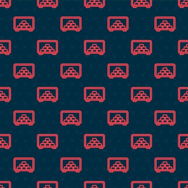 Kırmızı hat. Altın külçeli kasa simgesi. Siyah arkaplanda izole edilmiş kusursuz desen. Bankada değerli metaller var. Metalik hazine. Güvenilir veri koruması. Vektör.