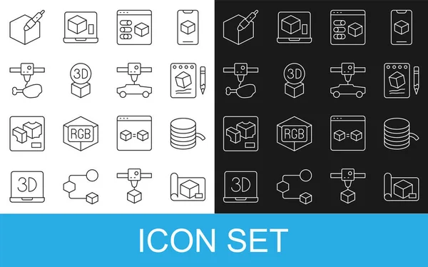 Set Line Graphing Paper Engineering Filament Printer Sketch Isometric Cube — Stockvektor