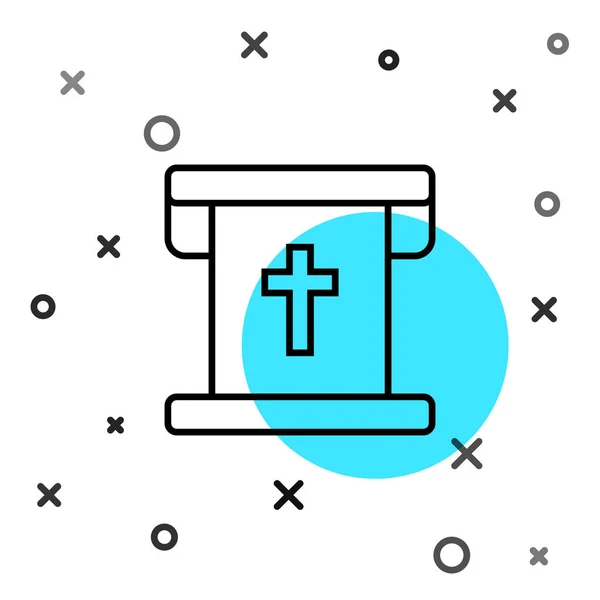 黒線白の背景にキリスト教の十字のアイコンでフラグを立てます ランダムな動的形状 ベクトル — ストックベクタ