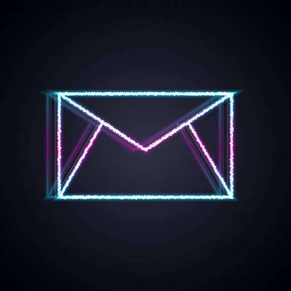 Ragyogó Neon Vonal Mail Mail Ikon Elszigetelt Fekete Alapon Boríték — Stock Vector